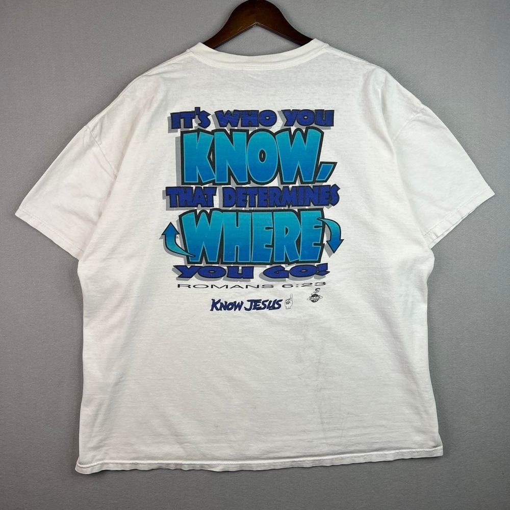 Vintage It's Who You Know That Determines Where You Go White Jesus Tee Flawed
